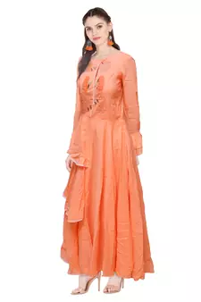 Orange embroidered cotton ethnic-kurtis