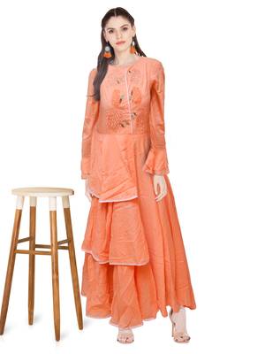 Orange embroidered cotton ethnic-kurtis 4