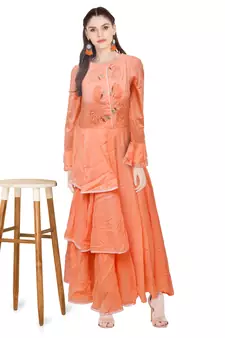 Orange embroidered cotton ethnic-kurtis