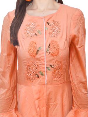 Orange embroidered cotton ethnic-kurtis 5