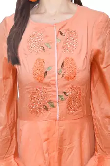 Orange embroidered cotton ethnic-kurtis