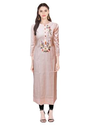 Peach embroidered cotton ethnic-kurtis 1