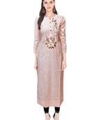 Peach embroidered cotton ethnic-kurtis