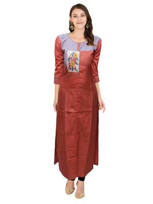 Orange embroidered cotton ethnic-kurtis 1