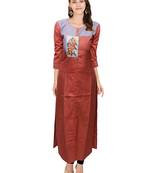 Orange embroidered cotton ethnic-kurtis