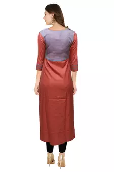 Orange embroidered cotton ethnic-kurtis