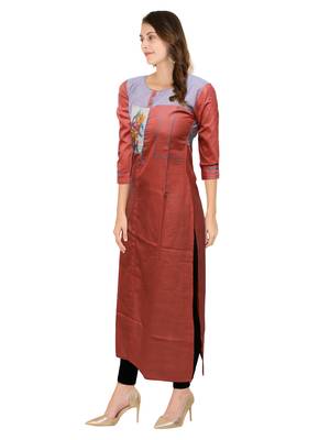 Orange embroidered cotton ethnic-kurtis 3