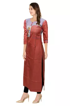 Orange embroidered cotton ethnic-kurtis