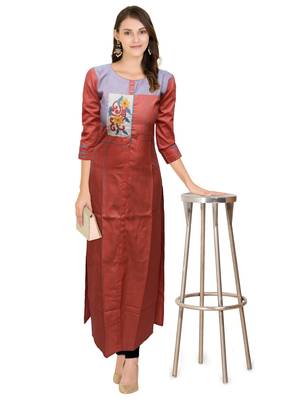 Orange embroidered cotton ethnic-kurtis 4