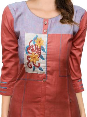 Orange embroidered cotton ethnic-kurtis 5