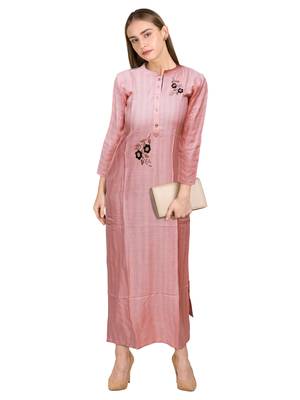 Peach embroidered rayon ethnic-kurtis 4