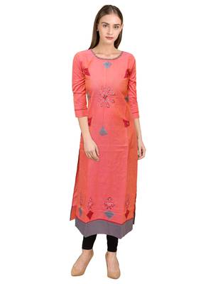 Orange embroidered cotton ethnic-kurtis 1