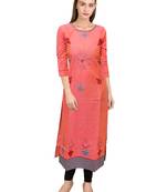 Orange embroidered cotton ethnic-kurtis