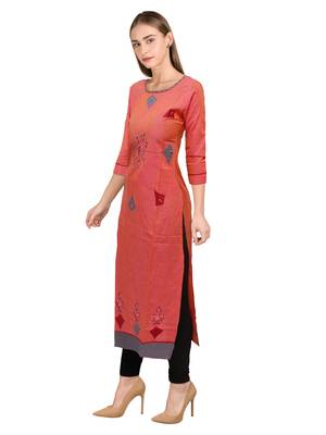 Orange embroidered cotton ethnic-kurtis 3