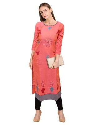 Orange embroidered cotton ethnic-kurtis 4