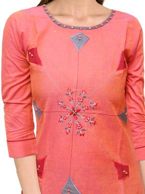 Orange embroidered cotton ethnic-kurtis 5
