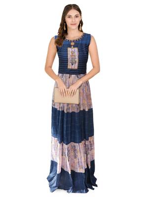 Blue embroidered rayon ethnic-kurtis 4