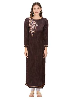 Brown embroidered cotton ethnic-kurtis 1