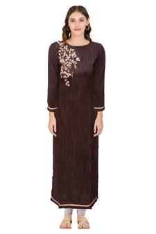 Brown embroidered cotton ethnic-kurtis