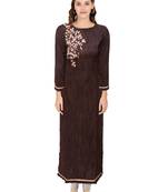 Brown embroidered cotton ethnic-kurtis