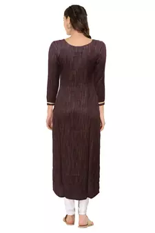 Brown embroidered cotton ethnic-kurtis