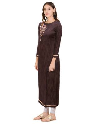 Brown embroidered cotton ethnic-kurtis 3