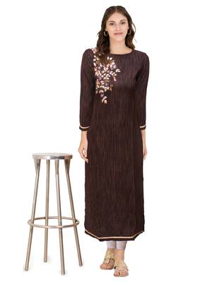Brown embroidered cotton ethnic-kurtis 4