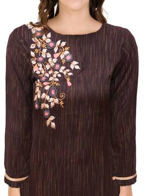 Brown embroidered cotton ethnic-kurtis 5
