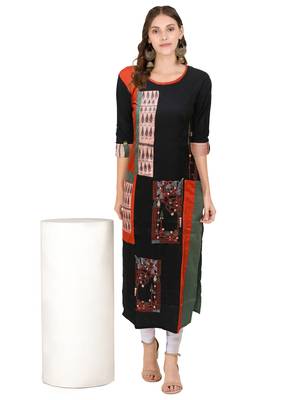 Black embroidered rayon ethnic-kurtis 4