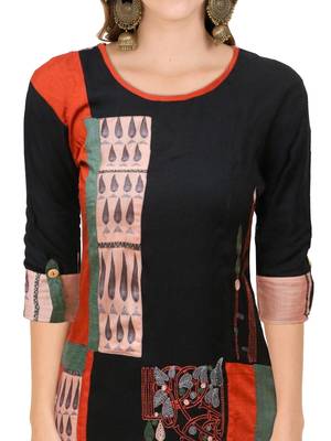 Black embroidered rayon ethnic-kurtis 5