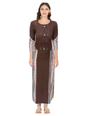 Brown printed cotton ethnic-kurtis 1