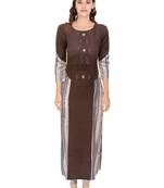 Brown printed cotton ethnic-kurtis