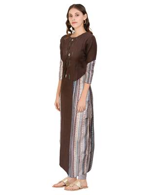 Brown printed cotton ethnic-kurtis 3