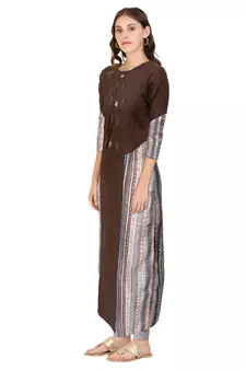 Brown printed cotton ethnic-kurtis