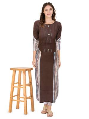 Brown printed cotton ethnic-kurtis 4