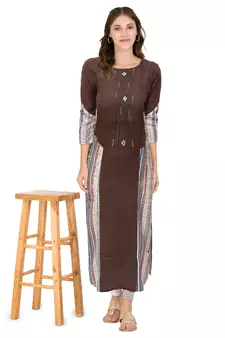 Brown printed cotton ethnic-kurtis