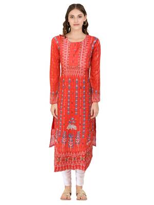Red embroidered rayon ethnic-kurtis 1