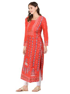 Red embroidered rayon ethnic-kurtis 3