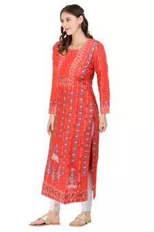 Red embroidered rayon ethnic-kurtis