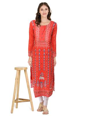 Red embroidered rayon ethnic-kurtis 4