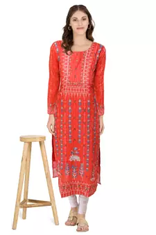Red embroidered rayon ethnic-kurtis
