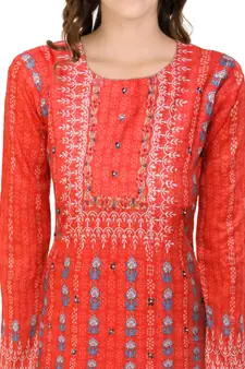 Red embroidered rayon ethnic-kurtis