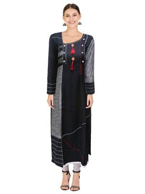 Black plain rayon ethnic-kurtis 1