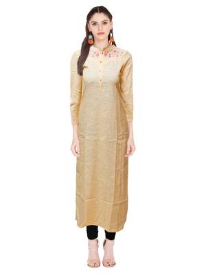 Yellow embroidered cotton ethnic-kurtis 1