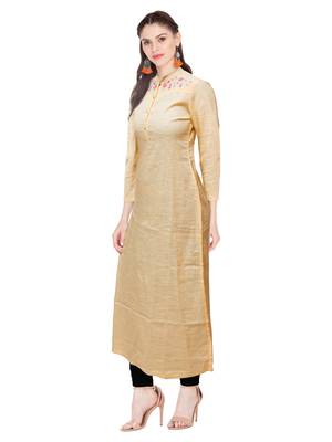 Yellow embroidered cotton ethnic-kurtis 3