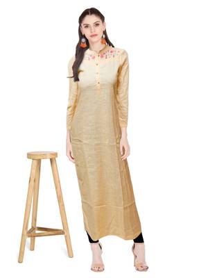 Yellow embroidered cotton ethnic-kurtis 4