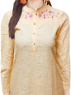 Yellow embroidered cotton ethnic-kurtis 5