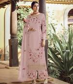 Light Pink faux georgette Embroidered Shtraight suit style plazzo suit 