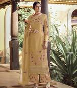 Yellow faux georgette Embroidered Shtraight suit style plazzo suit 