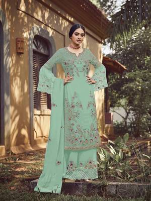 Rama faux georgette Embroidered Shtraight suit style plazzo suit  1